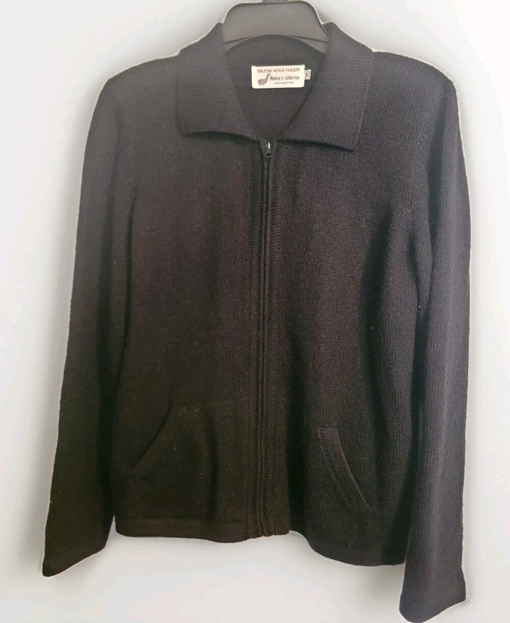 Peruvian Alpaca Fashion Full Zip Black Sweater Cardigan| Minimalist Preppy Class